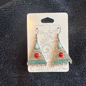 Turquoise and red earrings